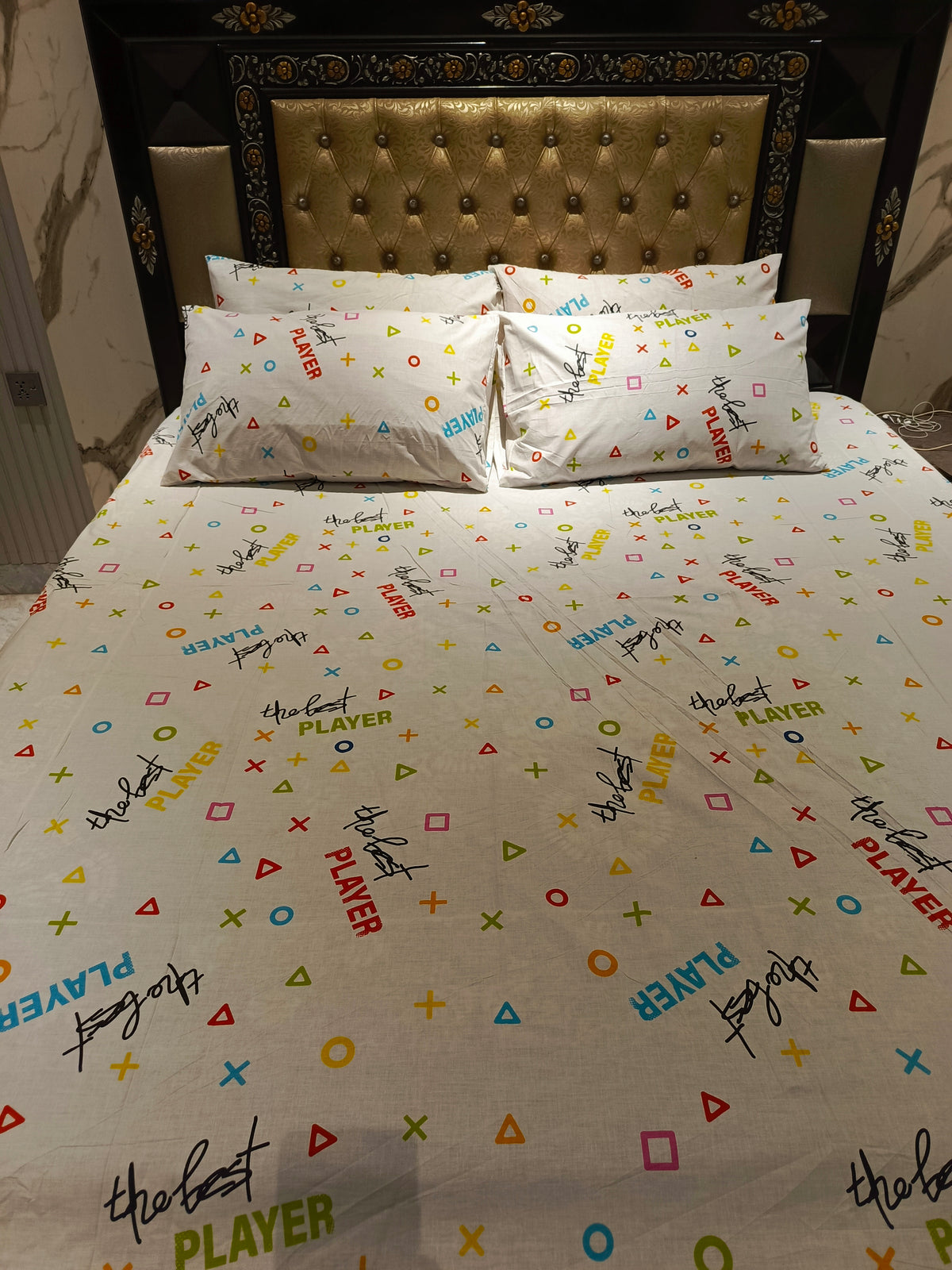 Players Multi Colors Double Bedsheet