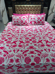 Hot Pink Flowers Cotton Double Bedsheet