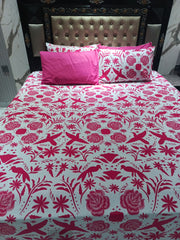 Hot Pink Flowers Cotton Double Bedsheet