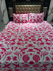 Hot Pink Flowers Cotton Double Bedsheet