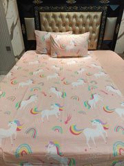 Unicorn Rainbow Cotton Single Bedsheets
