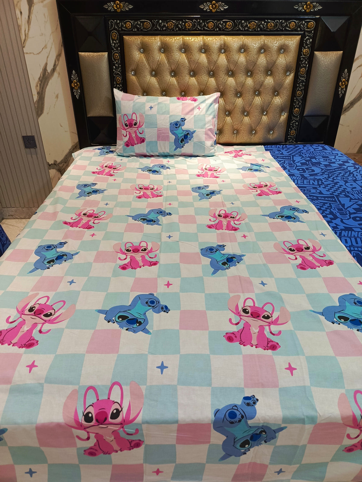 Sweet Stitch & Angel Grid Cotton Single Bedsheets
