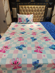 Sweet Stitch & Angel Grid Cotton Single Bedsheets