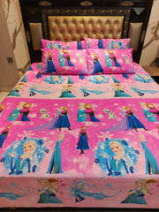 Anna Elsa Pink Full Theme Cotton Double Bedsheets
