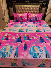 Anna Elsa Pink Full Theme Cotton Double Bedsheets