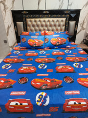 Blue Red Lightning McQueen Cotton Double Bedsheets