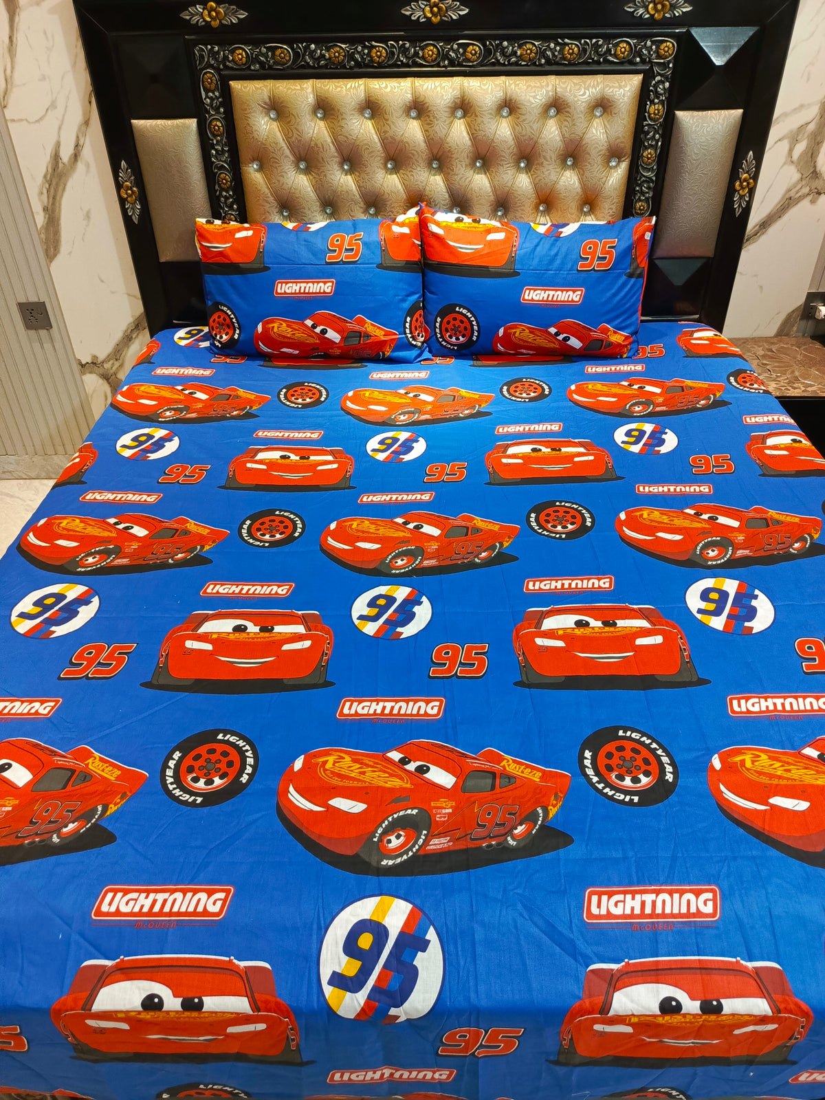 Blue Red Lightning McQueen Cotton Double Bedsheets