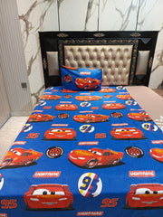 Blue Red Lightning McQueen Cotton Single Bedsheets