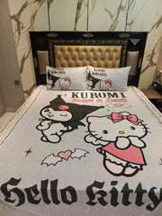 Kuromi & Kitty Gothic Romance Cotton Double Bedsheets with 2 Pillow Covers