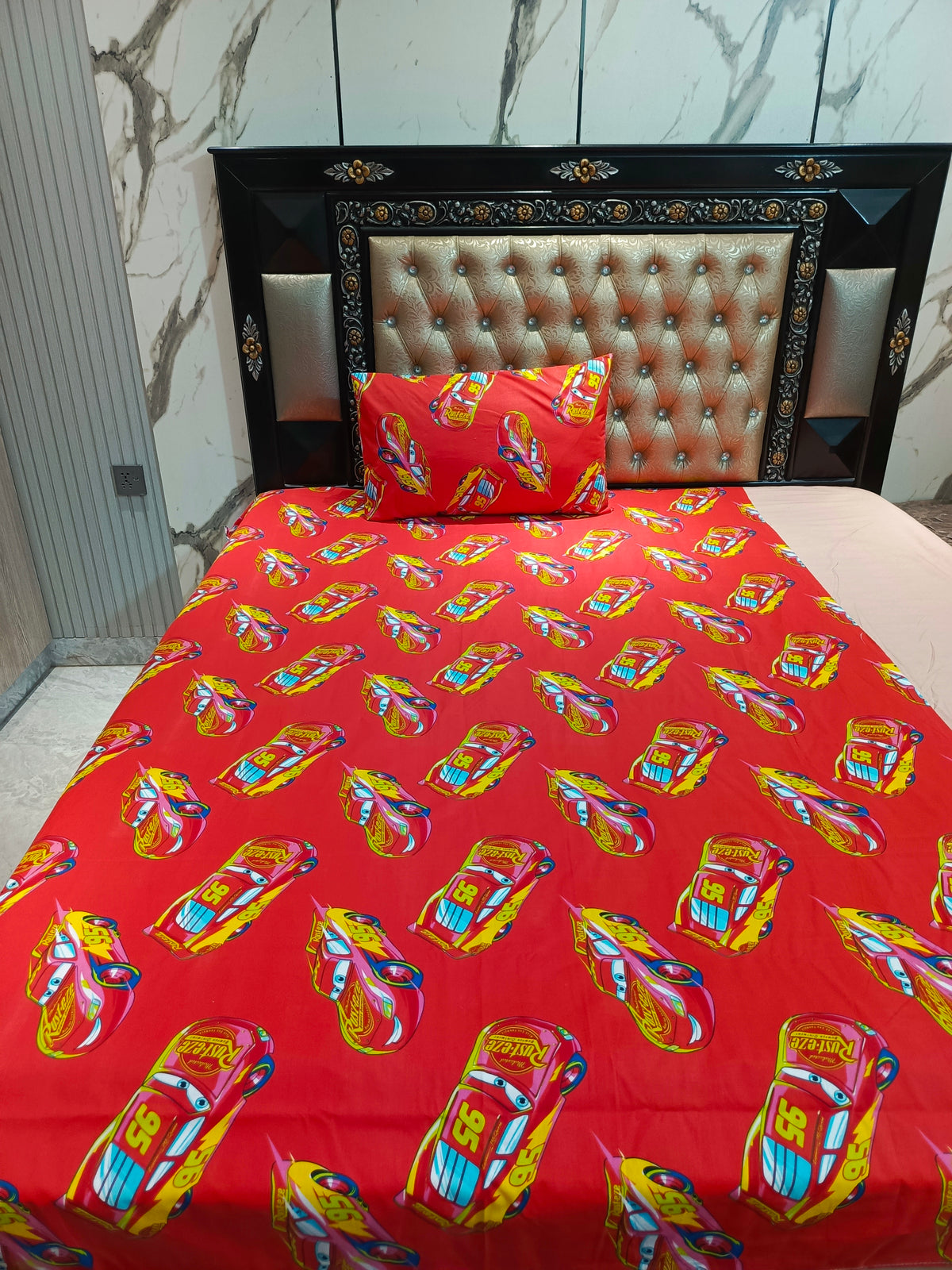 Red McQueen Cars Cotton Bedsheets