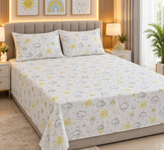 Happy Little Clouds Sunshine & Showers Cotton Double Bedsheets