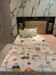 Trucks & Diggers Cotton Single Bedsheets