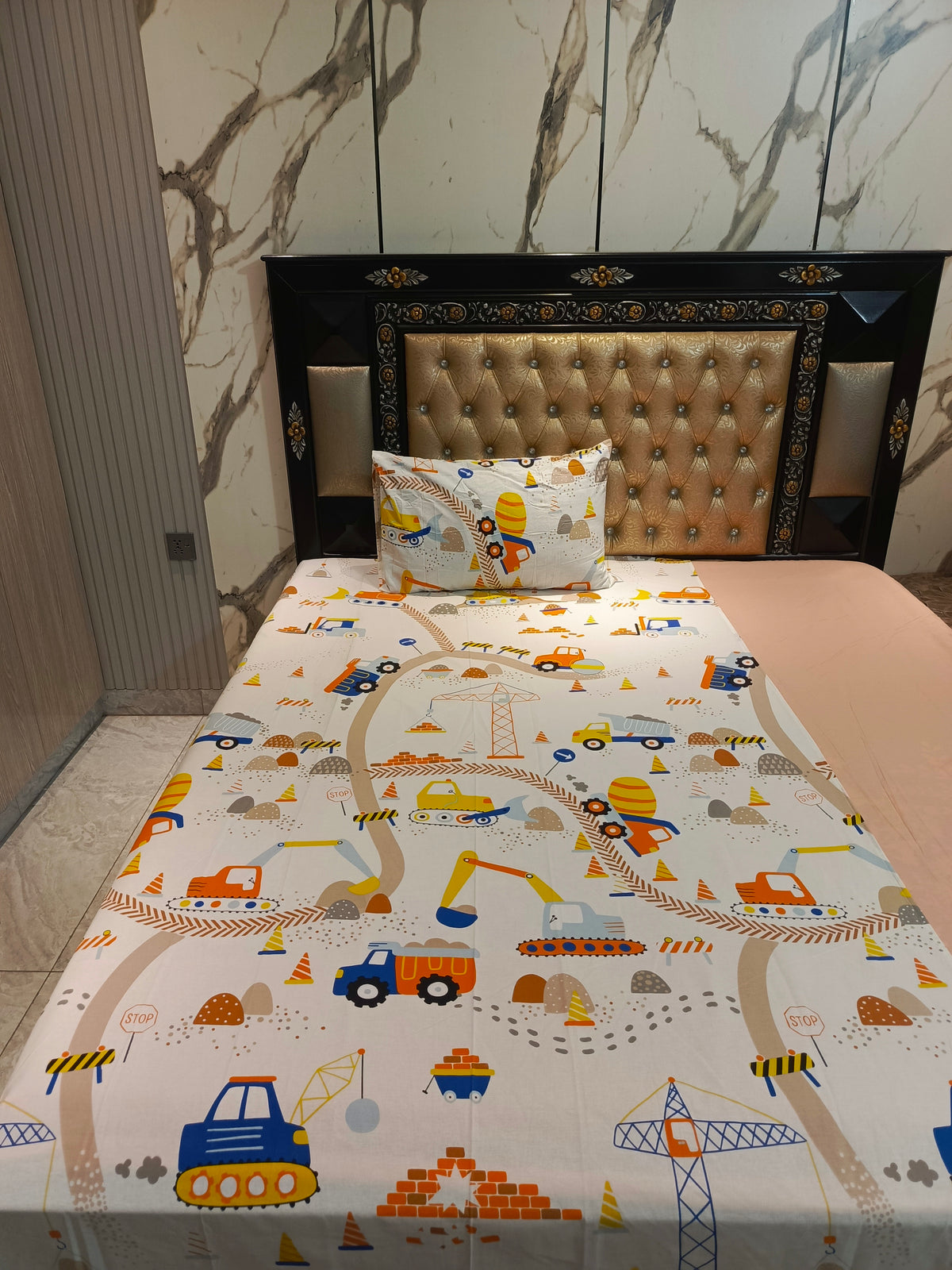 Trucks & Diggers Cotton Single Bedsheets