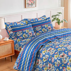 Blue Stripes Flowers Paintings Comforter set 6pc