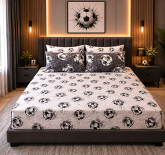 Football Cotton Printed All over Double Bedsheets