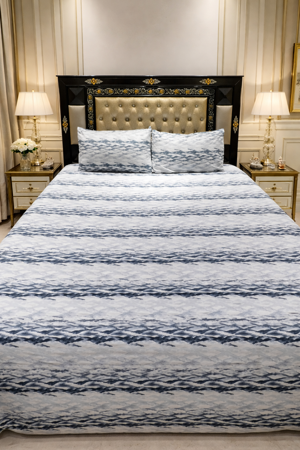 Midnight Wave Luxe Premium Cotton Bedsheet Set
With 2 Matching Pillow Covers