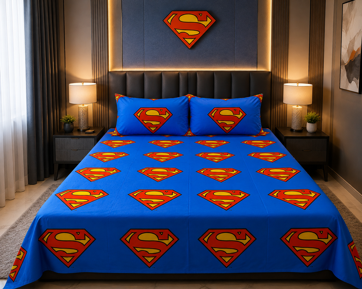 SuperMan Cotton Double Bedsheets