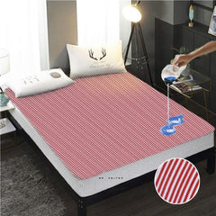 Stripe Terry Towel 100% Waterproof Fitted Mattress Protector In Red Color
