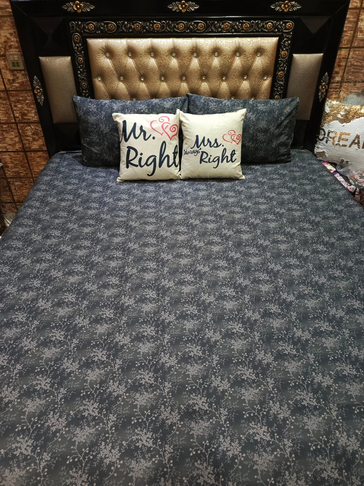 Black Floral King Size Bedsheets ET-D10