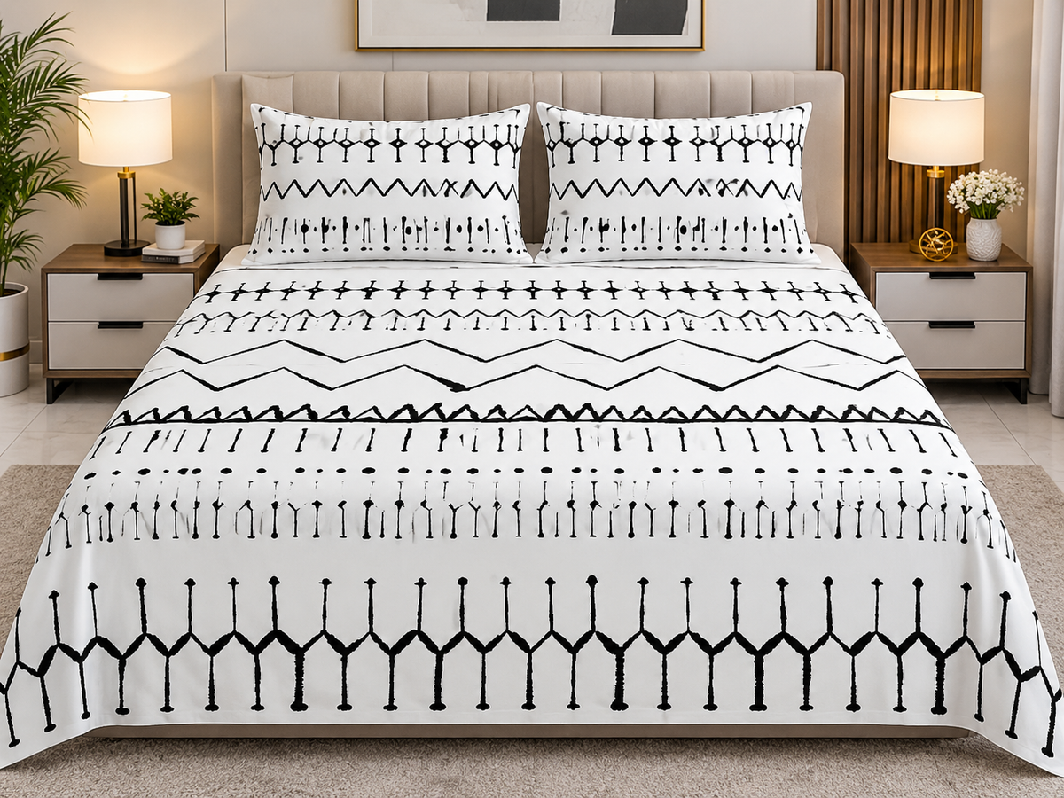 Tribal Verse Cotton Double Bedsheet With 2 Pillow Case