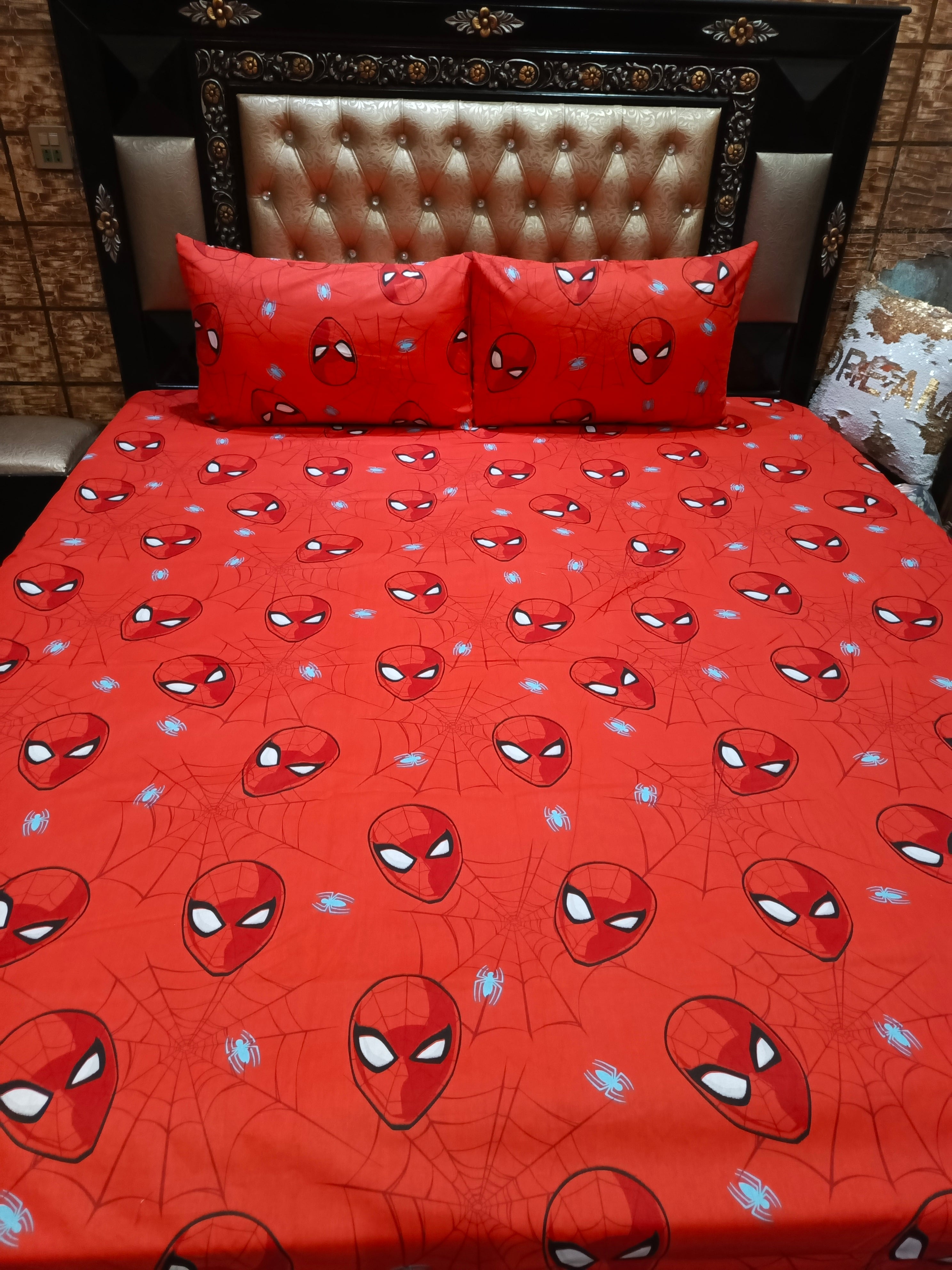 SpiderMan Red Faces Cotton Bedsheets
