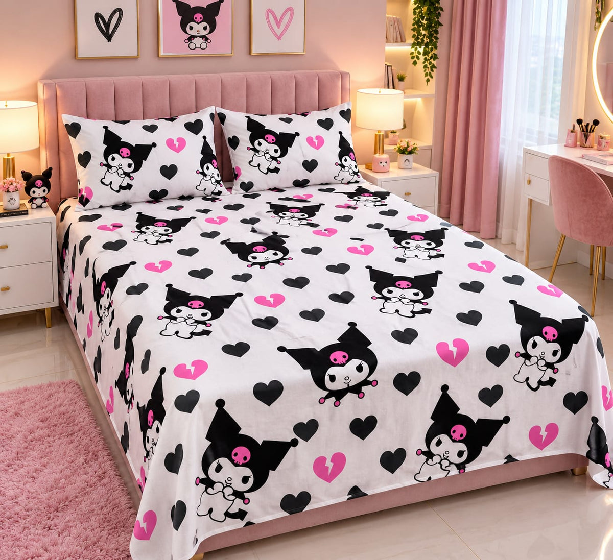 Kuromi Pink Crush Cotton Bedsheet