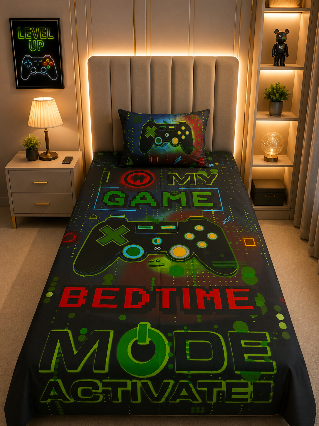 Bedtime Mode Activated Cotton Single Bedsheets with Pillow Cover