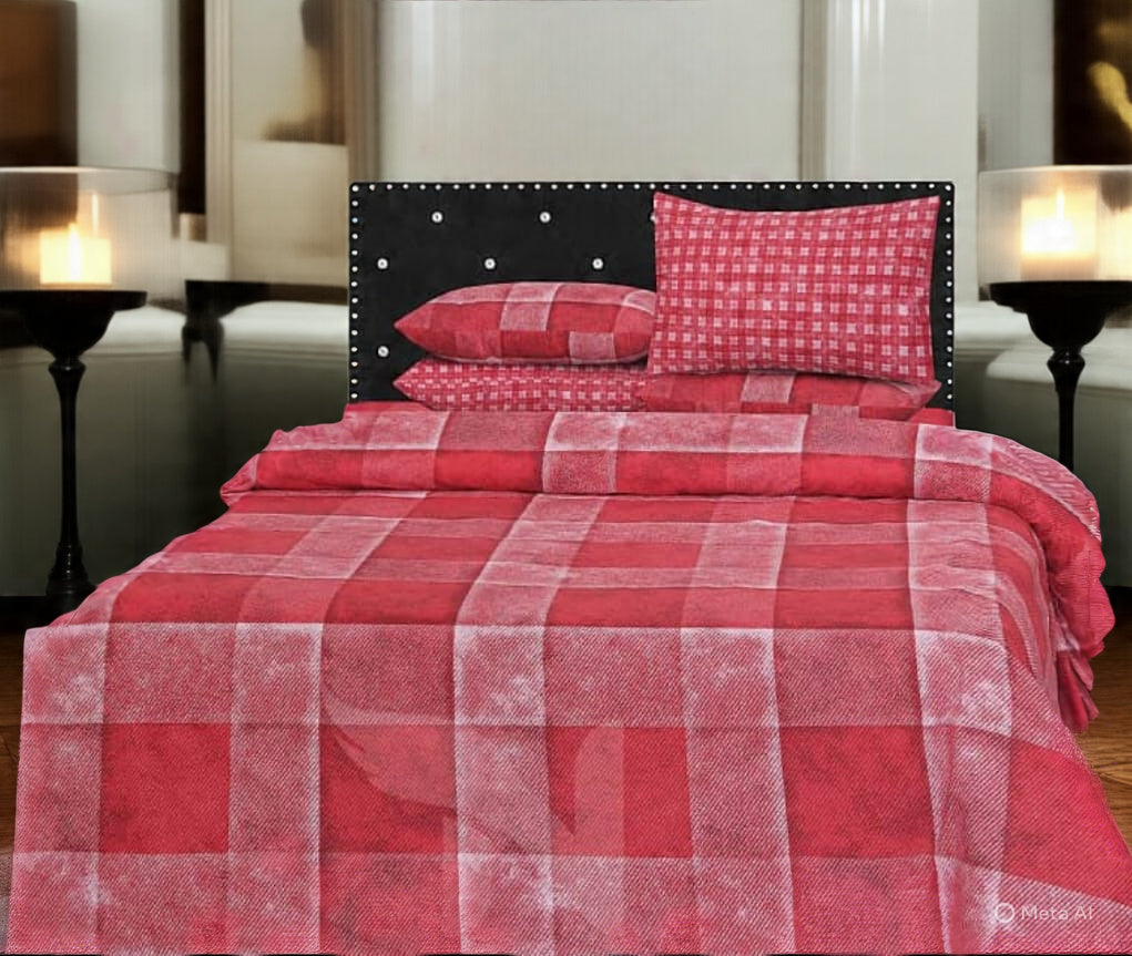 Red Check king size Bedsheets with 4 pillow covers