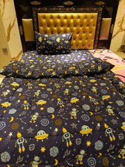 Galaxy Spaceship 3Pc Winter Comforter Set, 1 single Bedsheet, 1 Pillow Cover, 1 winter Comforter