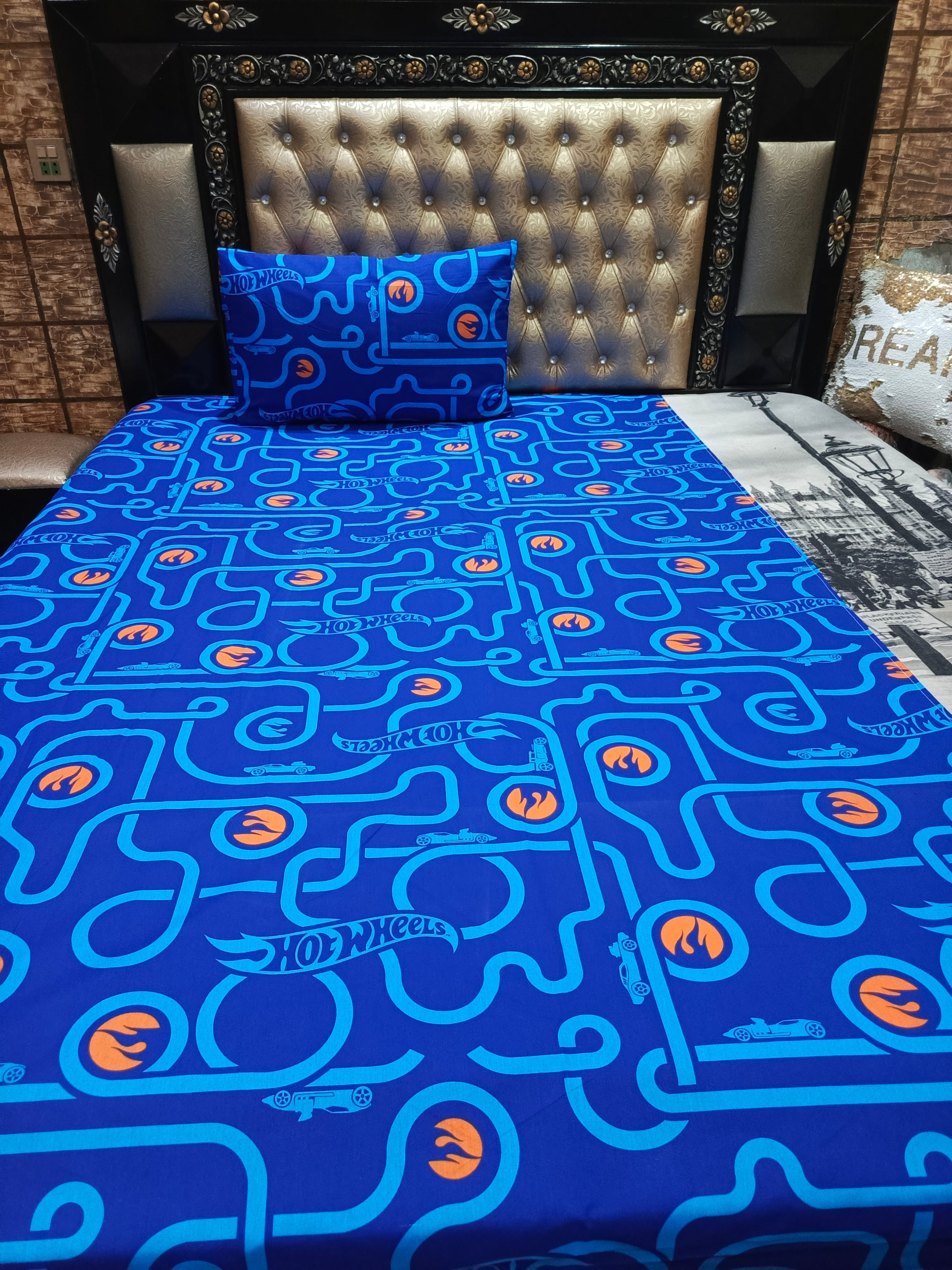 Hot Wheels Over All Printed Bedsheets