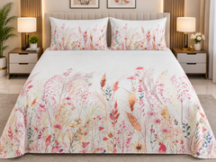 Blush Meadow Cotton Double Bedsheet With 2 Pillow Covers