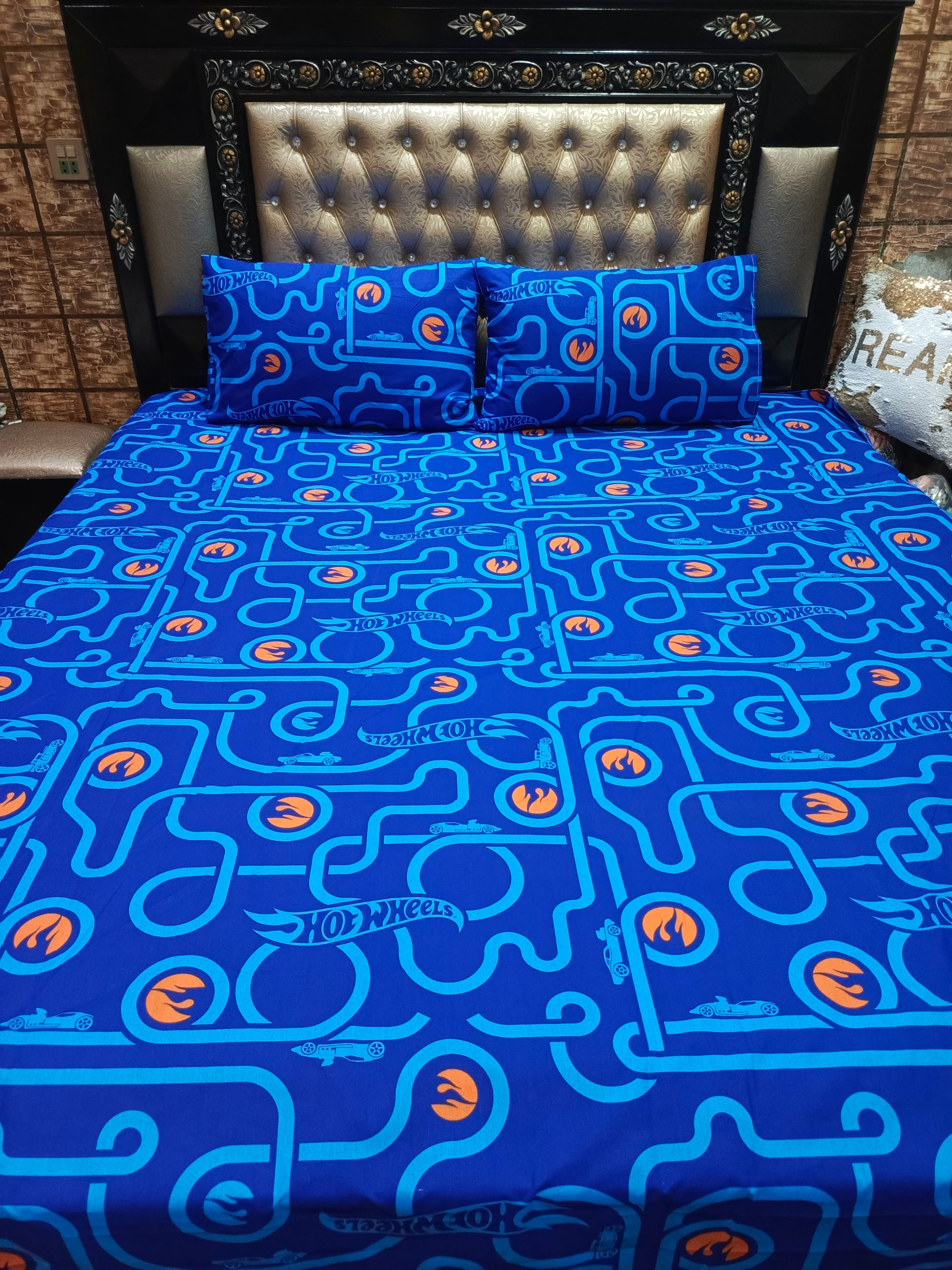 Hot Wheels Over All Printed Bedsheets