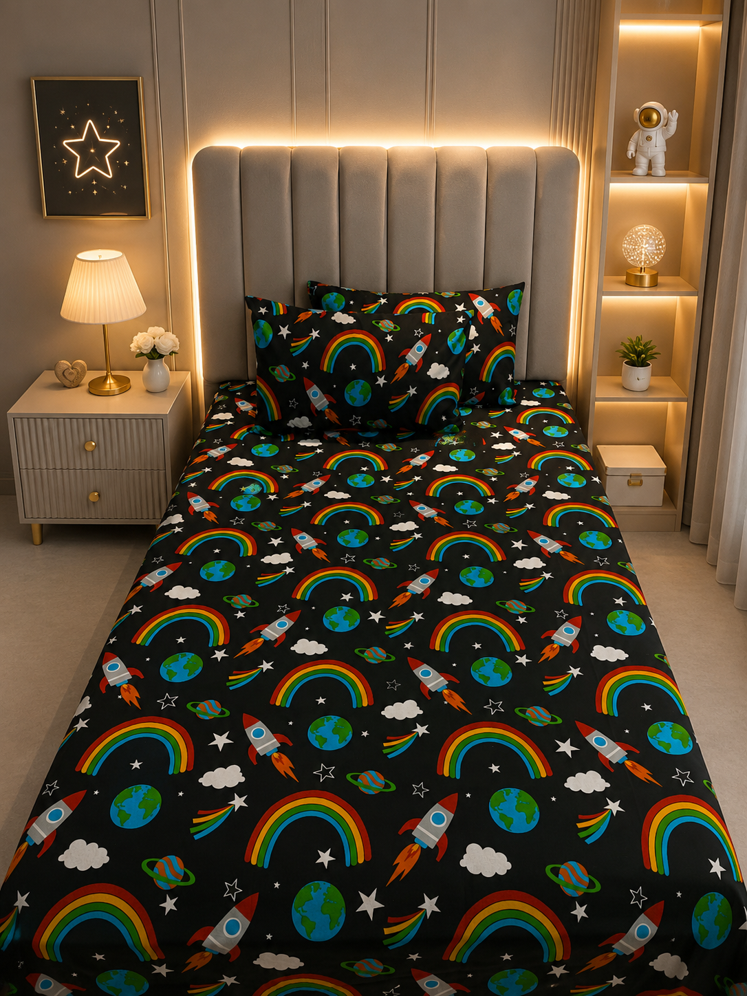 Rocket to the Stars Cotton Single Bedsheets