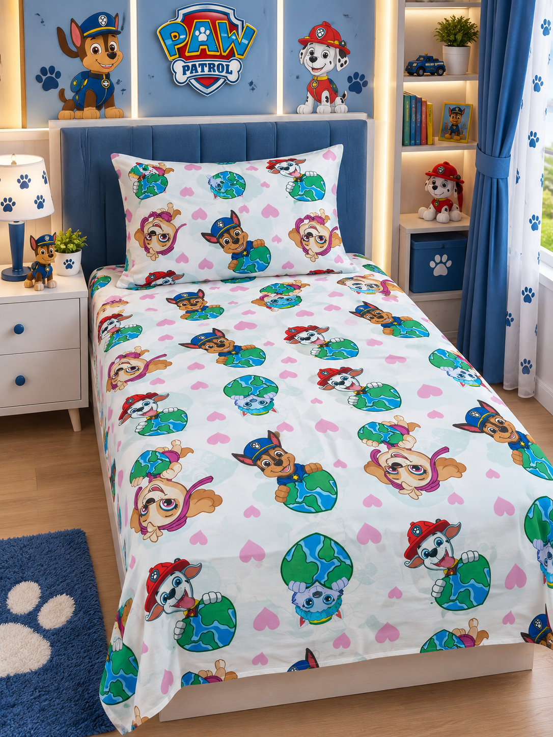 🌍 Paw Patrol Earth Explorer Cotton Bedsheets