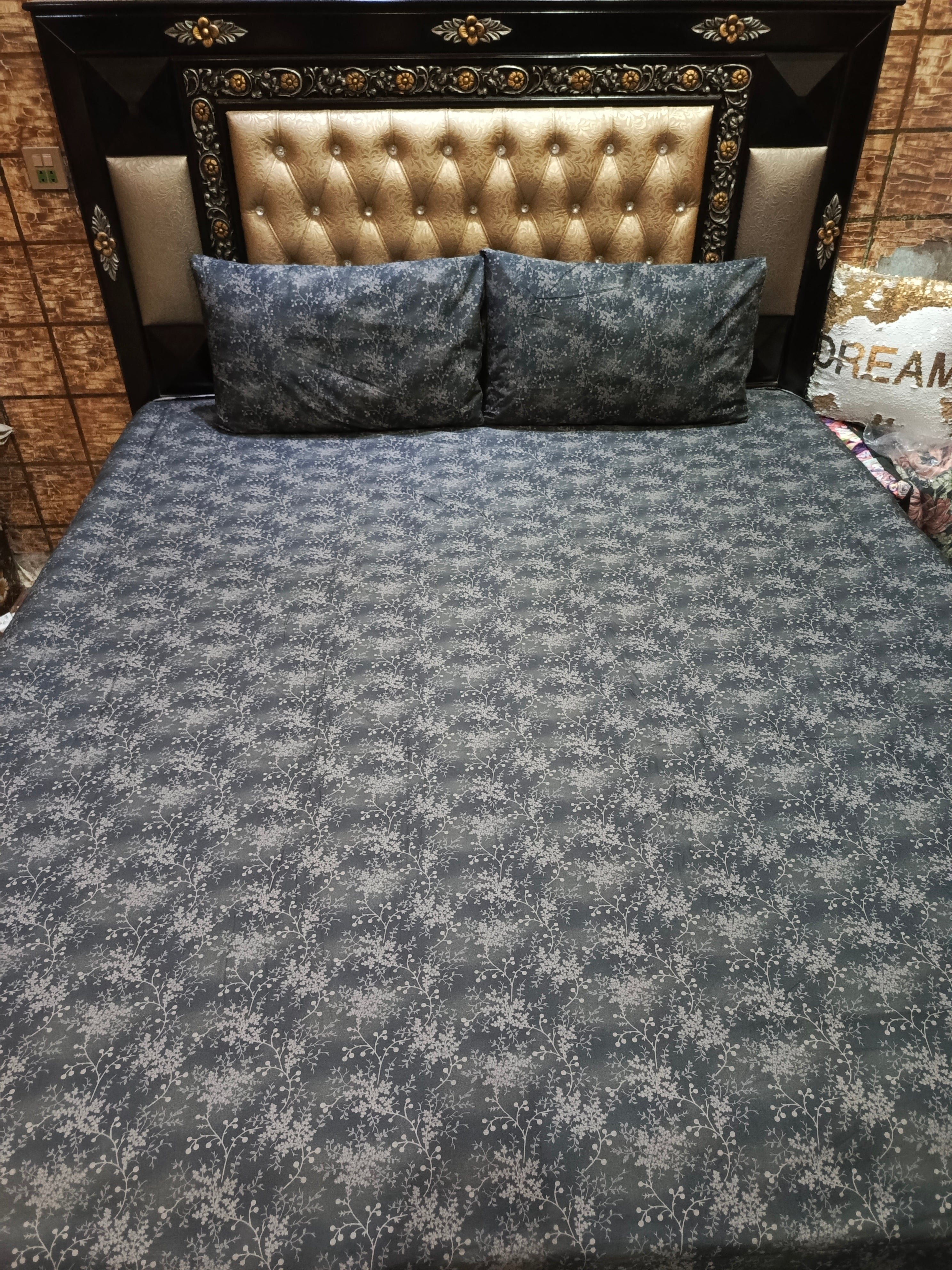 Black Floral King Size Bedsheets ET-D10