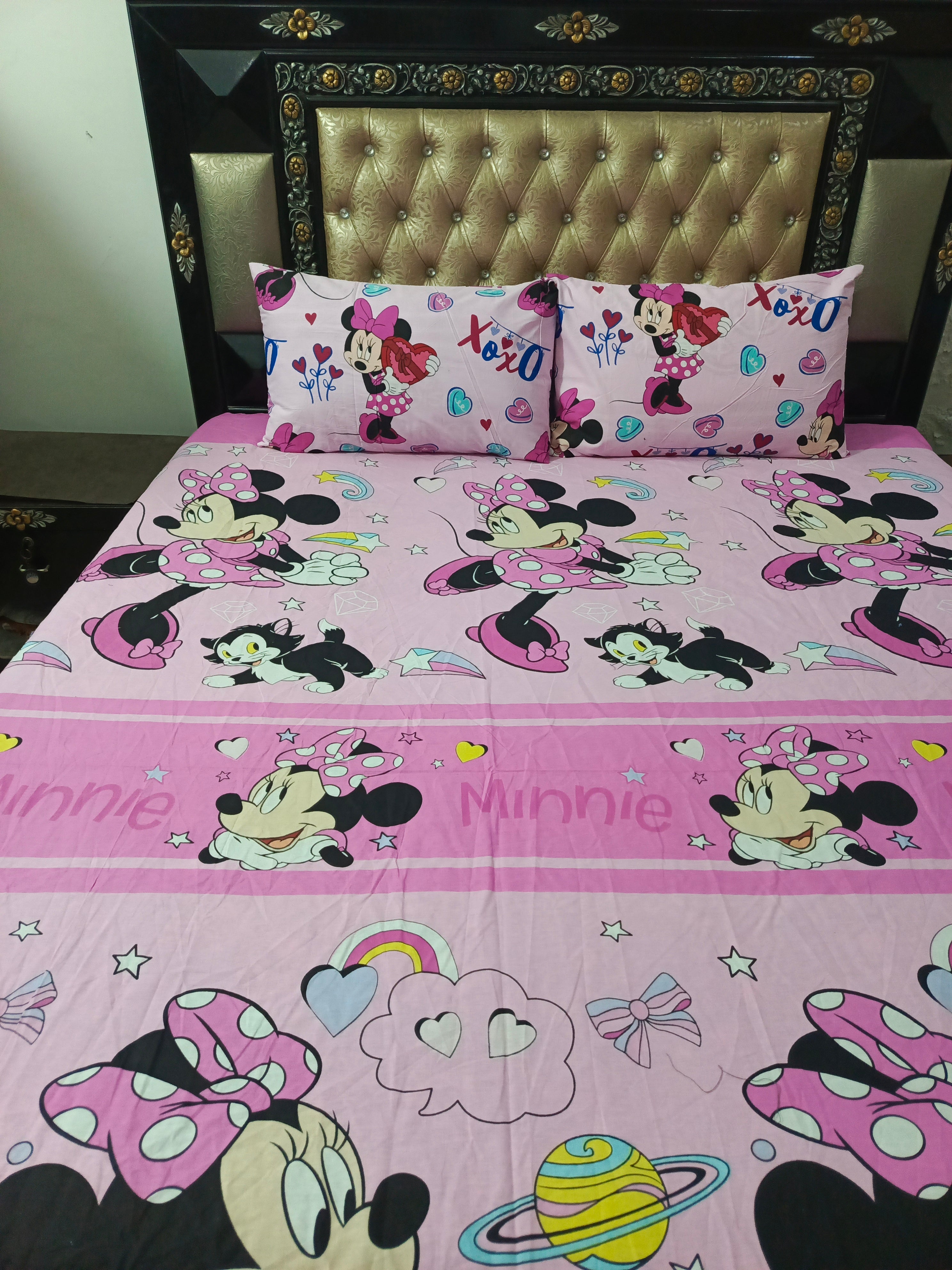 Mini Mouse Baby Pink Cotton Bedsheets