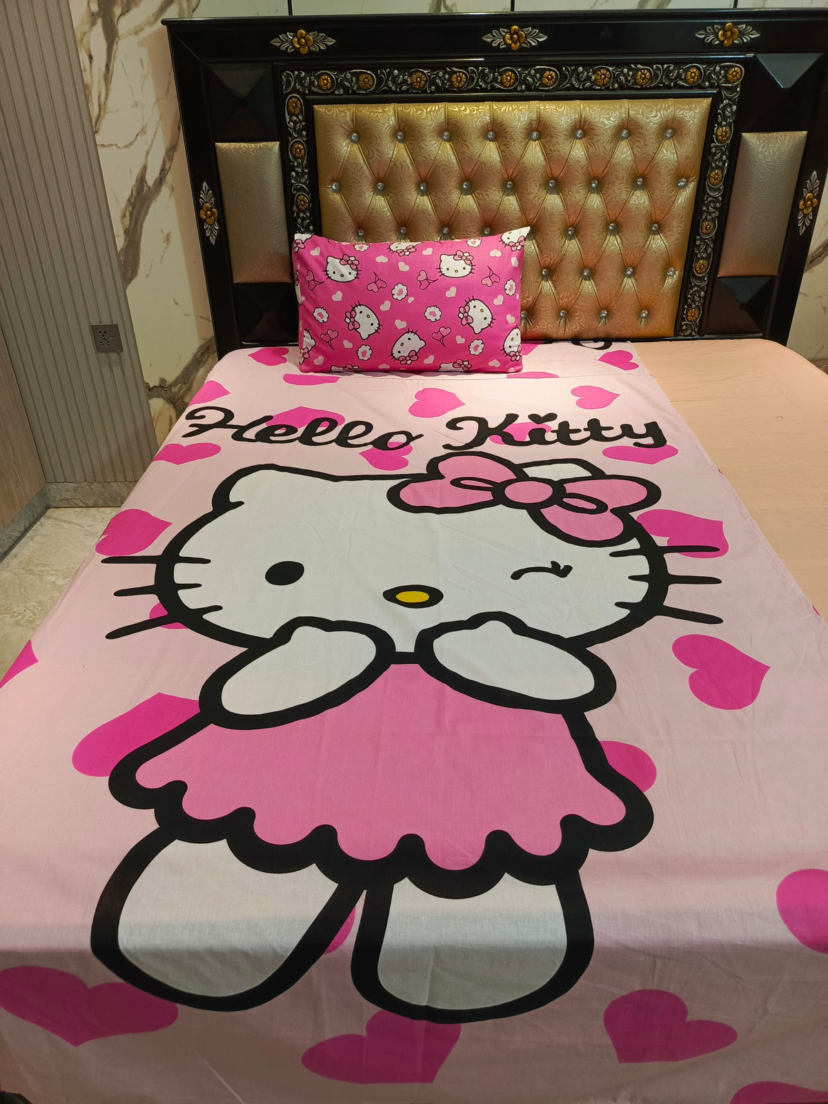 Hello Kitty Pink Hearts Minor Fault Cotton Single Bedsheets